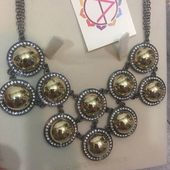 Amrita Singh Gold Gunmetal Crystal Bib Necklace - Picture 2 of 5